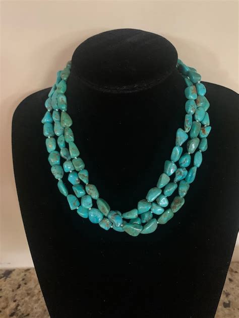 Stunning Turquoise Triple Strand Necklace With A Moth Gem