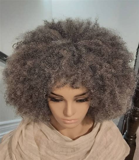 Grey Afro Kinky Synthetic Nubian Fringe Wig With A Bang Gray Etsy