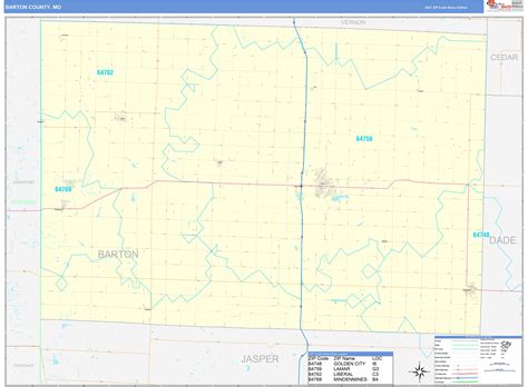 Barton County Mo Zip Code Wall Map Basic Style By Marketmaps