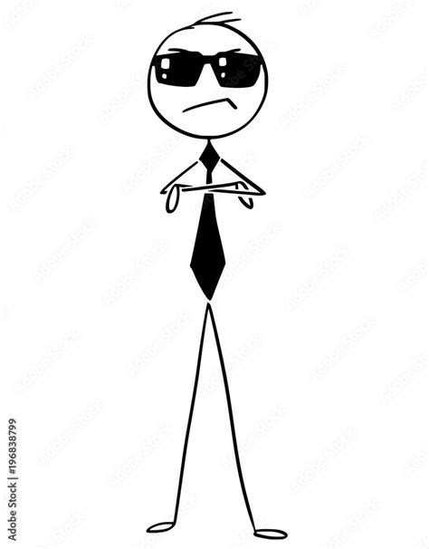 Cartoon Stick Man Drawing Conceptual Illustration Of Self Confident Businessman In Sun Glasses