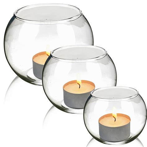 3 Round Glass Candle Holder Bowl Table Elegant Centrepiece Tea Light