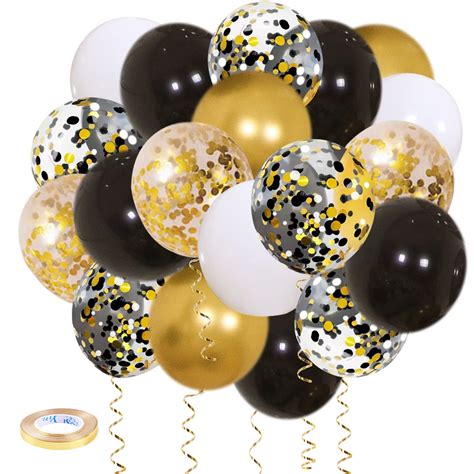 Buy Zesliwy Black Gold Confetti Balloons 50 Pack 12 Inch Gold White