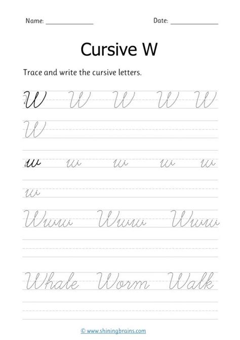 Cursive W Free Cursive Writing Worksheet For Small And Capital W Practice