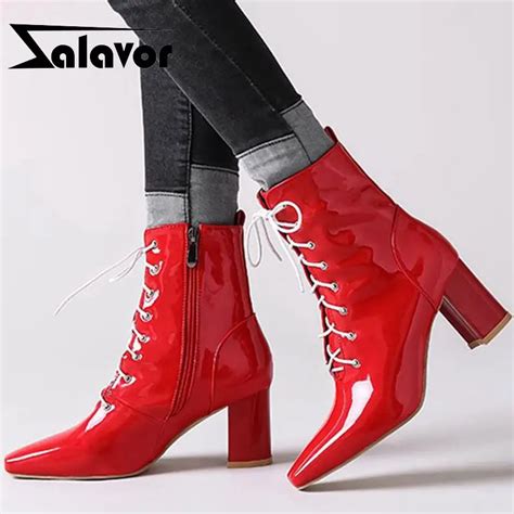 Zalavor Thick Heel Women Ankle Boots Fashion Sexy Western Style Shoes Women Winter Warm Party