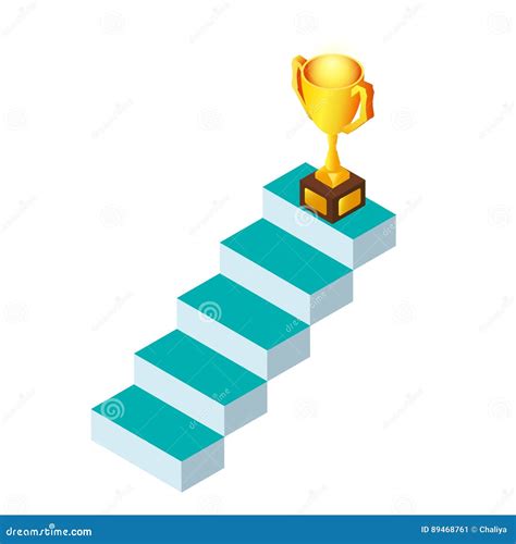 3d Isometric Stairs Step To Trophy And Success Business Success