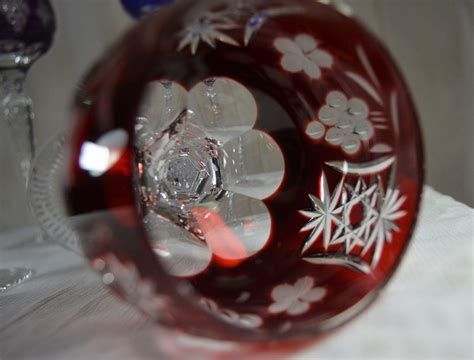 Set Of 4 Jewel Colored Crystal Cut To Clear Wine Glasses Ajka Marsala From Sleepyhollowvintage