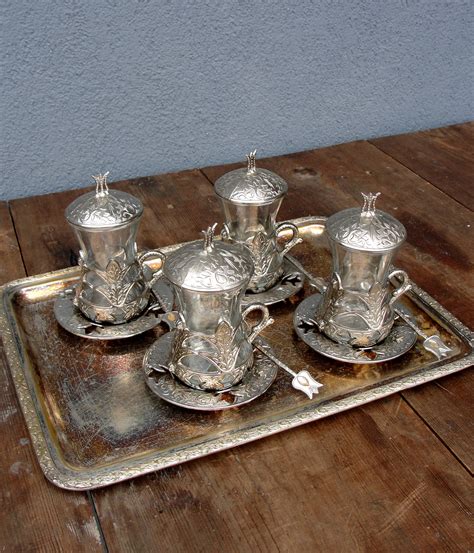 Vintage Turkish Teacups Tulips Teacups Saucers Spoons And Etsy