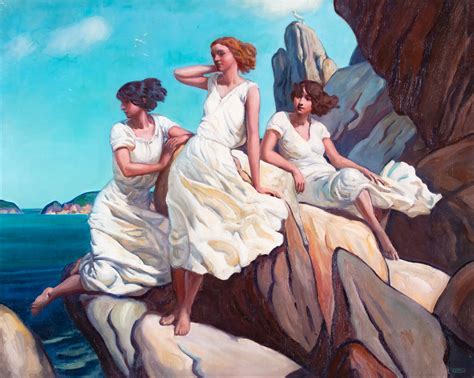 Frank Wilcox Three Girls On The Rock Sirens Inventory Wolfs Fine Paintings And Sculpture