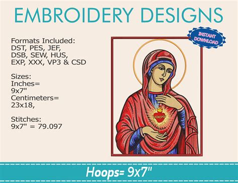 Embroidery Design Immaculate Heart Of Mary Religious Embroidery
