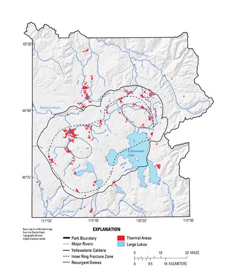 Map Of Yellowstone National Park Showing Location Of Thermal Areas In