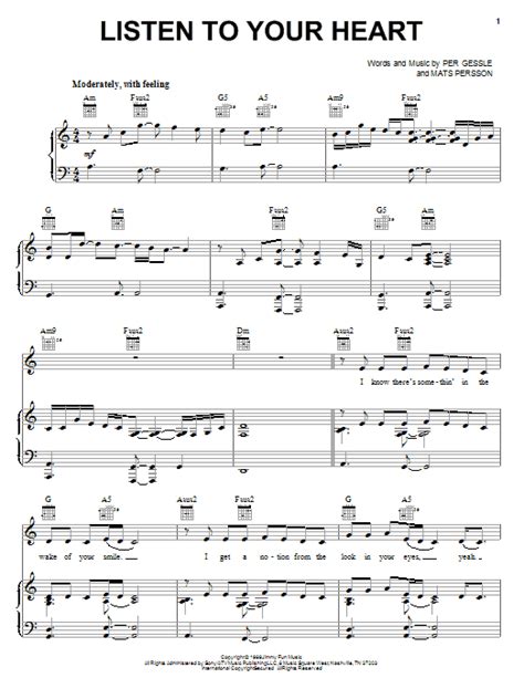 Let your heart dance with me. Listen To Your Heart Sheet Music | DHT | Piano, Vocal ...
