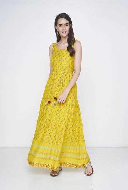 Buy Global Desi Mustard Printed Maxi Dress For Women Online Tata Cliq