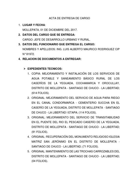 Acta de Entrega de Cargo