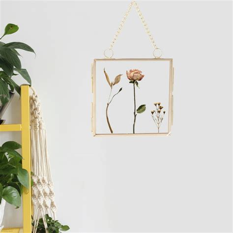 Hanging Floating Picture Frames Square Brass Double Sided Glass Frame