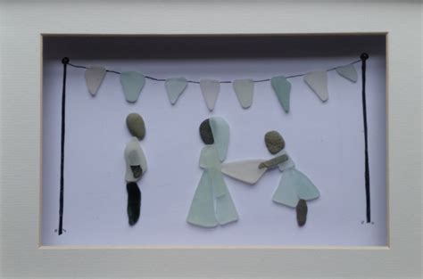 Pebble Art Wedding Gift, Sea Glass Bride and Groom, Customisable ...