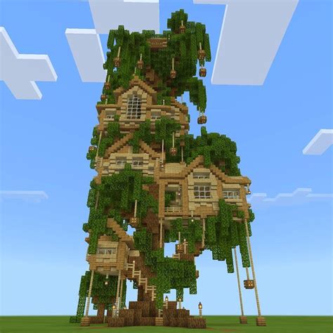 Big Minecraft Fairy Treehouse Built From Oak Wood Blocks And Planks