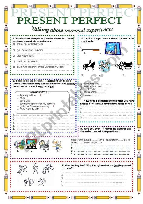 Present Perfect Talking About Personal Experiences Esl Worksheet By