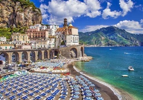 View Of The Beautiful Town Of Atrani At Famous Amalfi Coast With Gulf