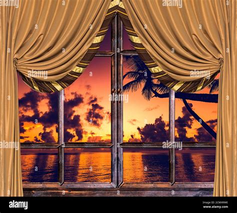 View From The Open Window Of The Caribbean Sunset Stock Photo Alamy