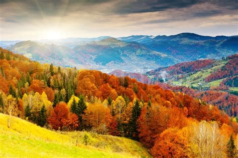 The Mountain Autumn Landscape With Stock Photo