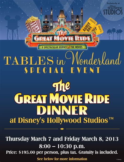A member of the stands4 network. Tables in Wonderland March Events: The Great Movie Ride Dinner
