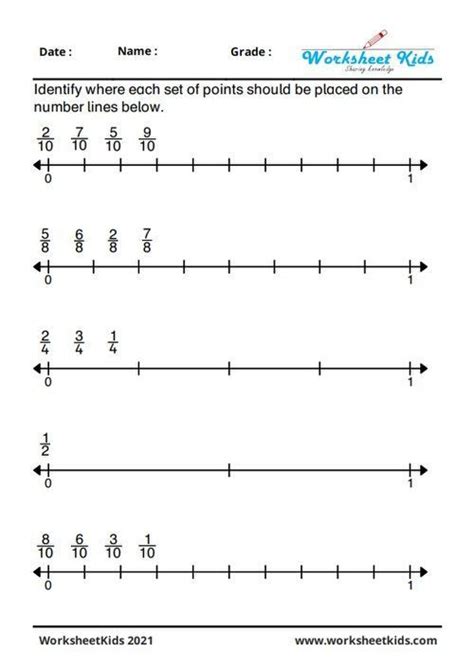 Comparing Fractions On A Number Line Worksheet Printable Pdf Number