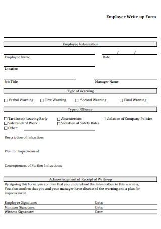 Sample Employee Write Up Forms In Pdf Ms Word