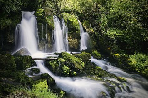 Waterfalls Waterfall Greenery Moss Nature Rock Hd Wallpaper