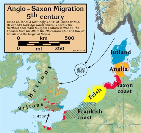 Map Depicting The Homelands Of The Anglo Saxons Coloured In Blue For