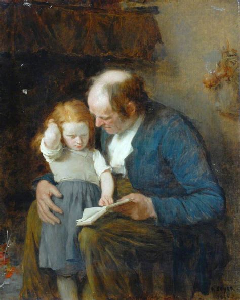 Old Man And A Young Girl Learning To Read Art Uk