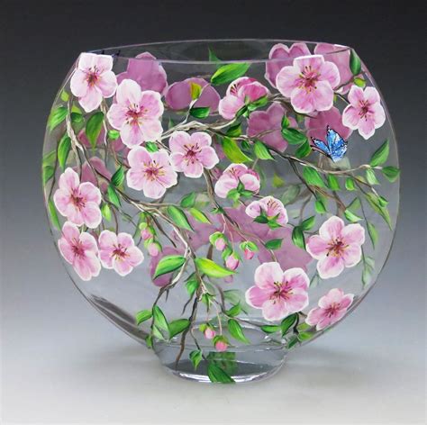 Cherry Blossom Vase Glass Crafts Glass Bottle Crafts