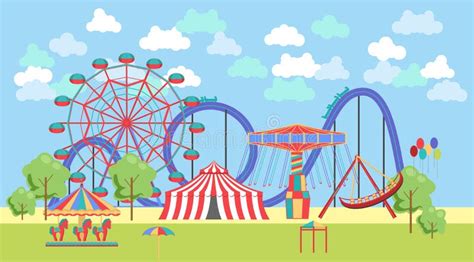 Amusement Park Landscape Graphic Black White Sketch Illustration Vector