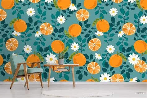 3d Orange Flower Leaf Wallpaper Mural Peel And Stick Wallpaper Etsy