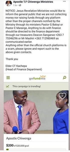 Scammers Set Up 20k Gofundme Campaign For Apostle