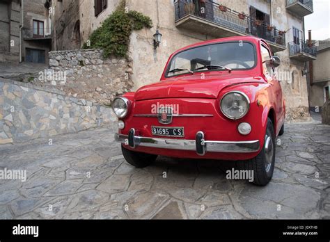 Close Up Of Fiat 500 Parked In A Street In Civita Calabria Region