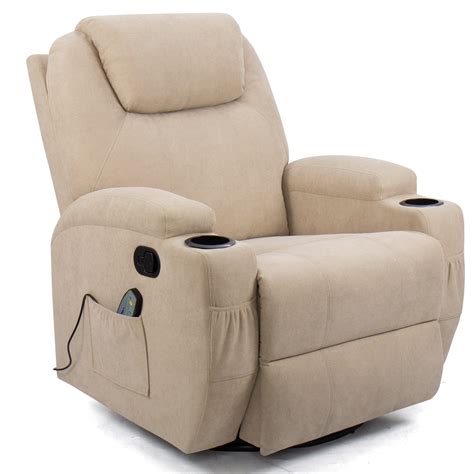 Walnew Swivel Rocker Recliner with Massage and Heat, Beige Fabric