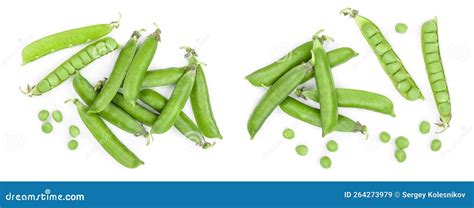 Fresh Green Pea Pod Isolated On White Background Top View Stock Image