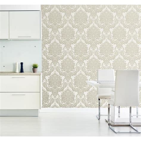 Graham And Brown Tranquility 56 Sq Ft Ivory Vinyl Textured Damask