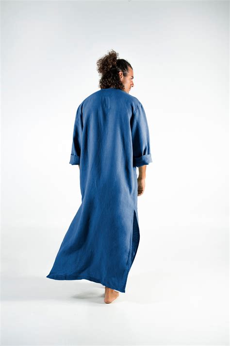 Linen Caftan Spa Man Blue Cool Loose Fit Tunic For Men Pure Soft