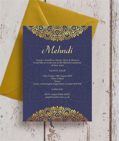 Navy Blue And Gold Mehndi Baraat Card Hindu Wedding Cards Wedding