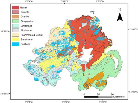 Simplified Bedrock Geology Maps Of Northern Ireland And Areas Of
