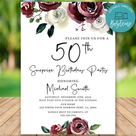 Editable Surprise 50th Women Birthday Invitation Instant Download