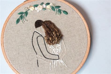 Custom Wedding Embroidery With 16cm Hoop Embroidery Art Hoop Art Couple Embroidery Hair