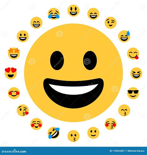 20 Flat Emoji Smileys Face Positive Stock Vector Illustration Of