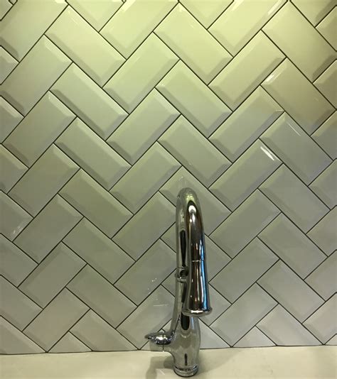 Subway Tile Backsplash In A Herringbone Pattern Destin Elite Tile