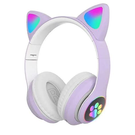 Purple Wireless Bluetooth Headphones Cat Ear Headset With Led Light