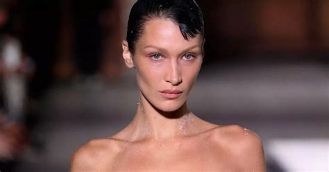 Bella Hadid Emerges Naked Before Dress Is Sprayed Onto Her Body At Paris Fashion Week Mirror