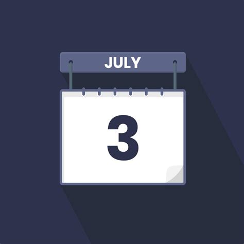 3rd July Calendar Icon July 3 Calendar Date Month Icon Vector