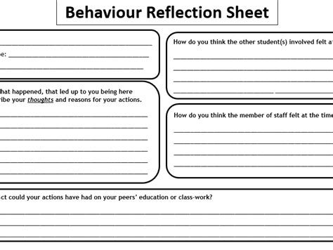 Behaviour Reflection Sheet Teaching Resources