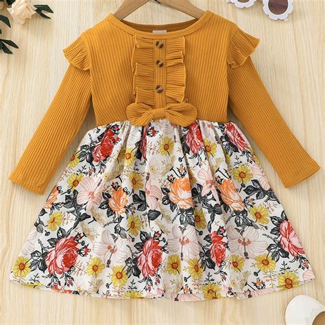 Toddler Baby Girl Floral Print Long Sleeve Dress Kids Clothes